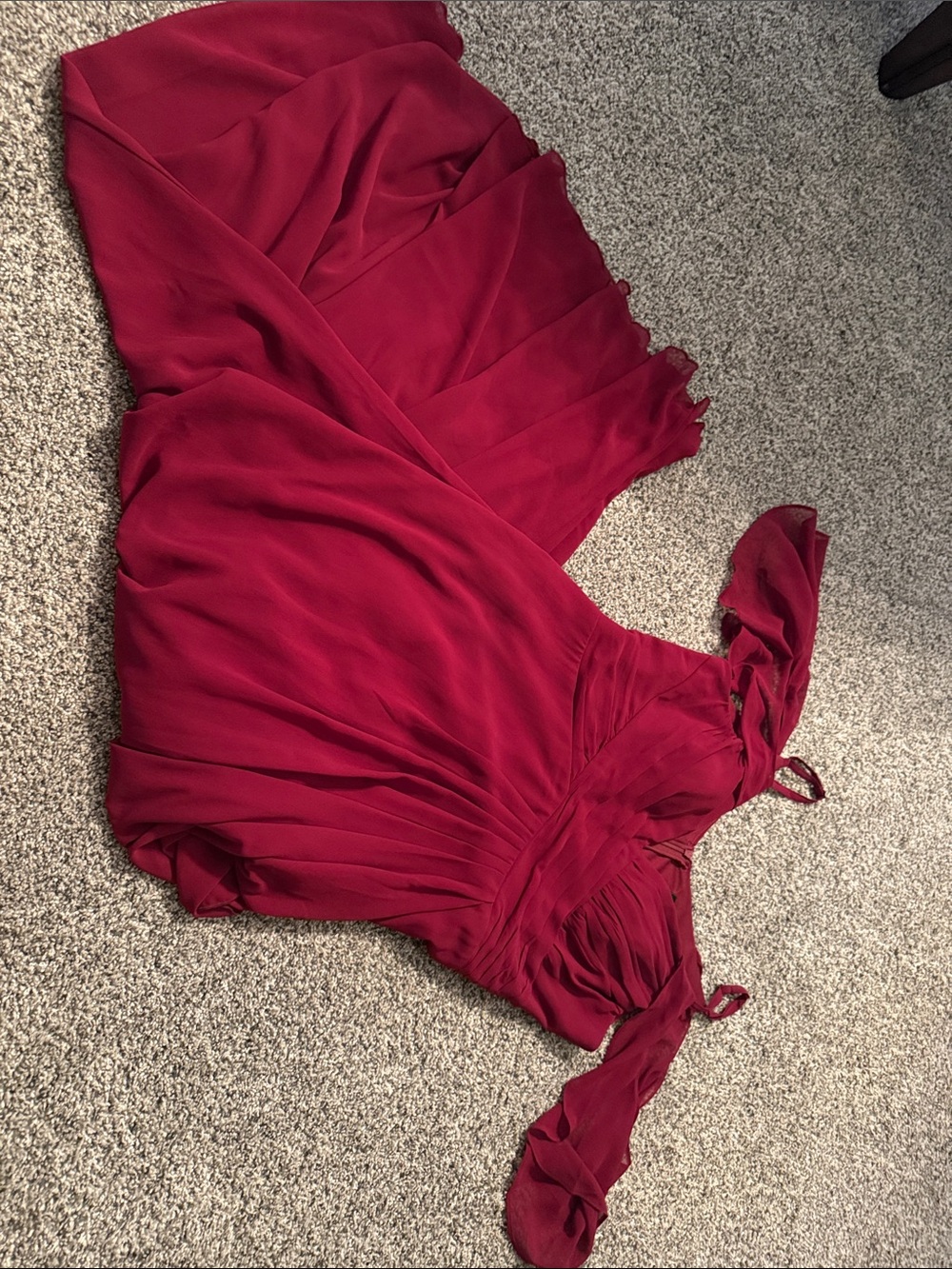 Off-Shoulder Burgundy Chiffon Wedding Guest Dress
